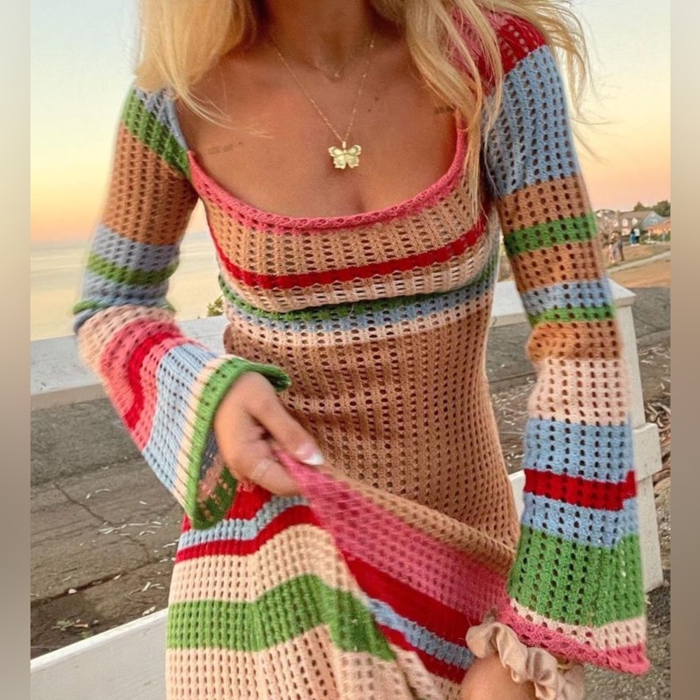 Vrg Grl Crochet Multicolor Maxi Dress